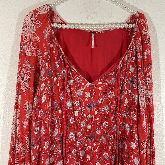 Free People Lucky Loosey Mini Dress Lined Blood Orange Combo OB404116 Size M - Picture 4 of 12